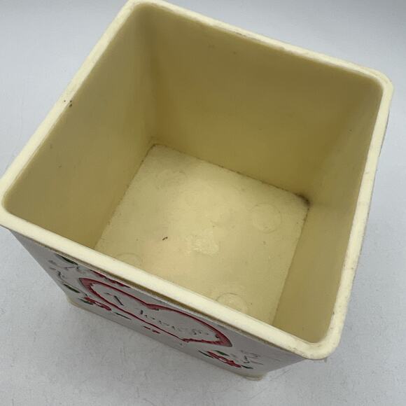 Vtg Retro 1970s Plastic Valentine Planter Cup 4" Square Red Green Hearts LOVE - Picture 5 of 8